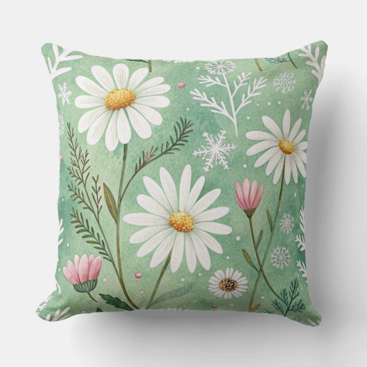 Modern Daisy Flowers Winter pattern クッション (正面)