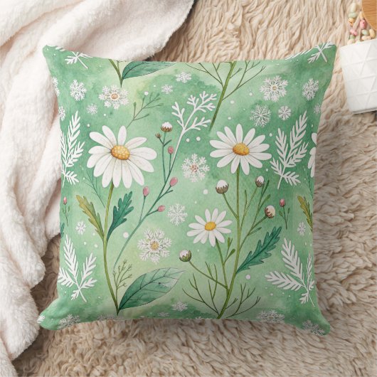 Modern  Daisy Flowers Winter pattern クッション (ブランケット)