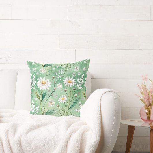Modern  Daisy Flowers Winter pattern クッション (ソファ)