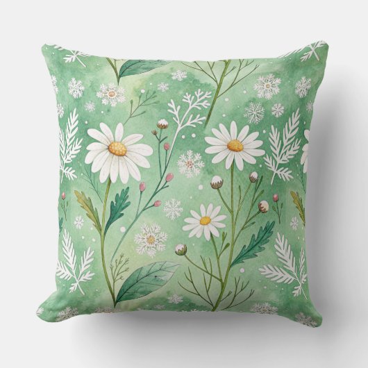 Modern  Daisy Flowers Winter pattern クッション (正面)