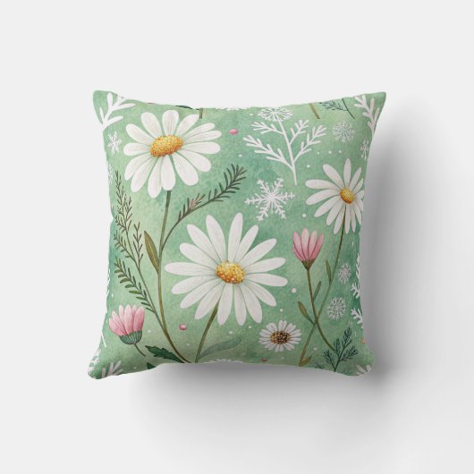 Modern  Daisy Flowers Winter pattern クッション (裏面)