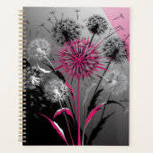 Modern Dandelions Pink Black White Notebook プランナー手帳 (正面)