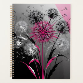 Modern Dandelions Pink Black White Notebook プランナー手帳