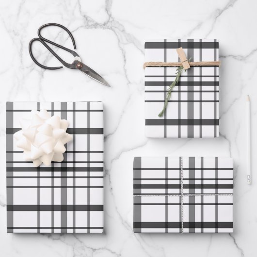 Modern Dark and Light Grey Thin Line Plaid Gift ラッピングペーパーシート (正面)