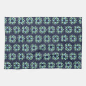 Modern Dark Blue Green Floral Pattern キッチンタオル (横)