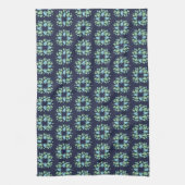 Modern Dark Blue Green Floral Pattern キッチンタオル (縦)