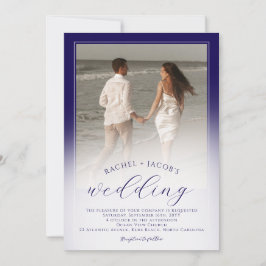 Modern Dark Blue Ombre 2-Photo Wedding 招待状