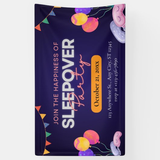 Modern Dark Blue Sleepover Party with Illustration 横断幕 (縦)