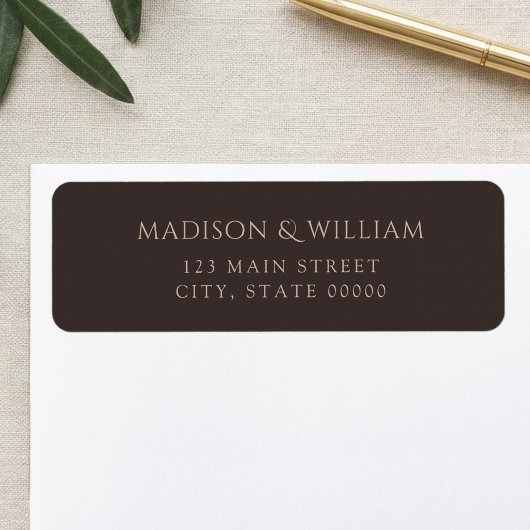Modern Dark Brown Chic Wedding Return Address ラベル