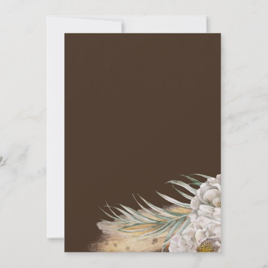 Modern Dark Brown Floral & Palm Wedding 招待状 (裏面)