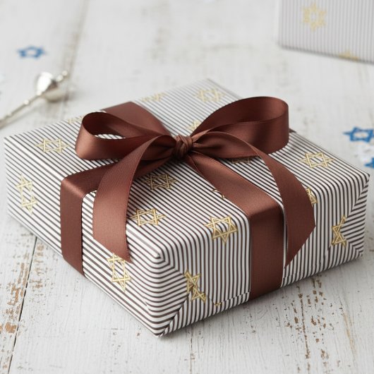 Modern Dark Brown Jewish Gold Star of David ラッピングペーパー