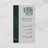 Modern Dark Emerald Green Gold Quill Notary Public 名刺 (裏面)