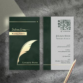 Modern Dark Emerald Green Gold Quill Notary Public 名刺