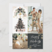 Modern Dark Gold Black Bow Happy Holidays 2 Photo シーズンカード (正面)