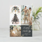 Modern Dark Gold Black Bow Happy Holidays 2 Photo シーズンカード (スタンド正面)
