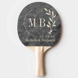 Modern Dark Granite Stone Leaf Wedding Monogram 卓球ラケット