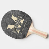 Modern Dark Granite Stone Monogram & Name Overlay 卓球ラケット (横)