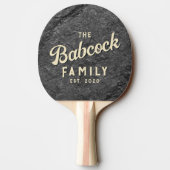 Modern Dark Granite Stone Retro Family Name & Year 卓球ラケット (裏面)