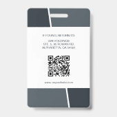 Modern Dark Gray Professional Employee Photo ID バッジ (Back)