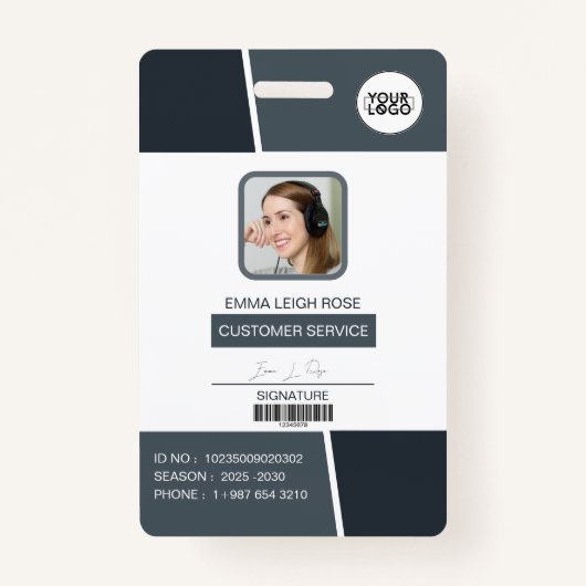 Modern Dark Gray Professional Employee Photo ID バッジ (正面)