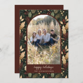 Modern Dark Green & Red Holly Arch Photo シーズンカード (正面/裏面)