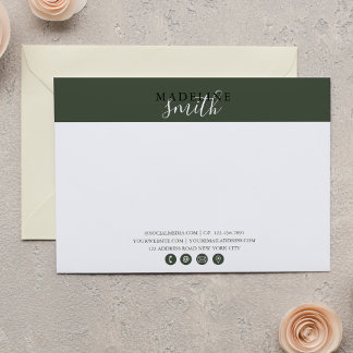Modern Dark Green Script Flat Note Card ノートカード