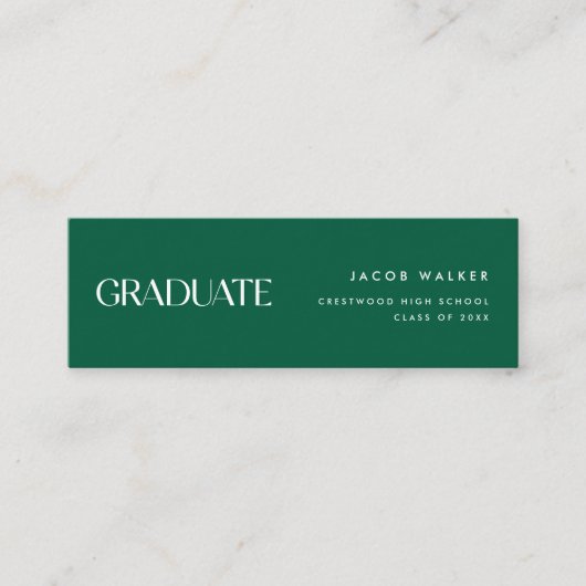 Modern Dark Green Striped Graduation Name Card スキニー名刺 (正面)