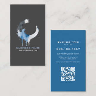 Modern Dark Grey & Blue Watercolor Swirl 名刺