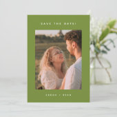 Modern Dark Olive Green Engagement Photo Wedding セーブザデート (スタンド正面)