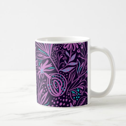 Modern Dark Purple Floral Pattern コーヒーマグカップ (右)