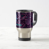 Modern Dark Purple Floral Pattern Personalised トラベルマグ (正面右)
