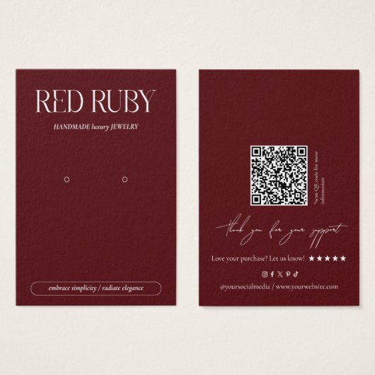 Modern Dark Red Earring Display Card (正面&裏面)