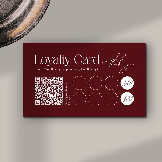 Modern Dark Red Minimalist Loyalty Card ロイヤリティカード
