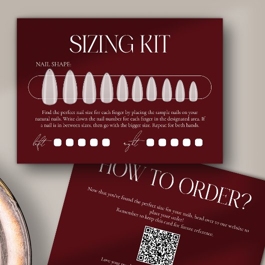 Modern Dark Red Sizing Kit Press-On Nails Card サンキューカード