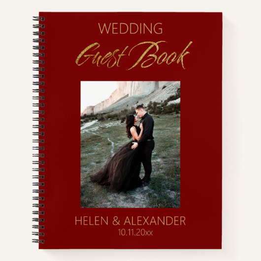 Modern Dark Red Wedding Guest Book ノートブック (正面)