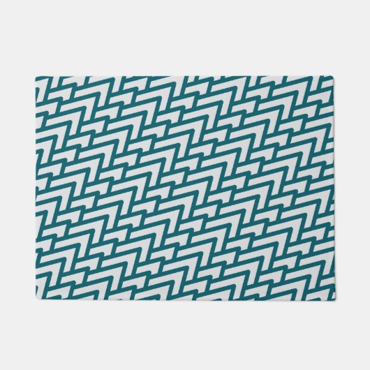 Modern Dark Teal Geometric Pattern on Light Gray ドアマット (正面)