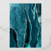 Modern Dark Teal Silver Agate Wedding 箔招待状 (裏面)