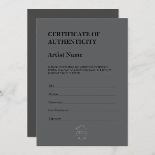 Modern Dark Theme Certificate of Authenticity サンキューカード (正面/裏面)