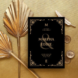 Modern Deco | Black and Gold Photo Back Wedding セーブザデート