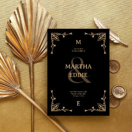 Modern Deco | Black and Gold Photo Back Wedding セーブザデート