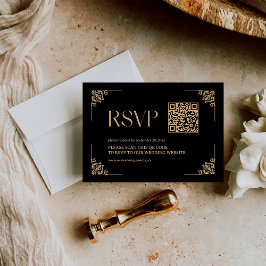 Modern Deco | Black and Gold Wedding QR Code 出欠カード