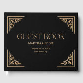 Modern Deco | Elegant Black and Gold Wedding ゲストブック (正面)