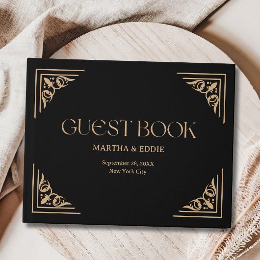 Modern Deco | Elegant Black and Gold Wedding ゲストブック