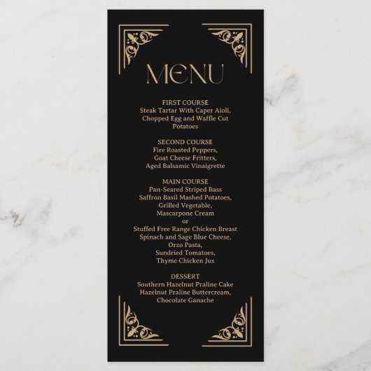 Modern Deco | Elegant Black and Gold Wedding メニュー (正面)
