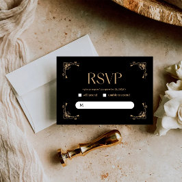 Modern Deco | Elegant Black and Gold Wedding 出欠カード