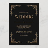 Modern Deco | Elegant Black and Gold Wedding 招待状 (正面)