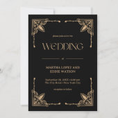 Modern Deco | Elegant Black and Gold Wedding 招待状 (正面)