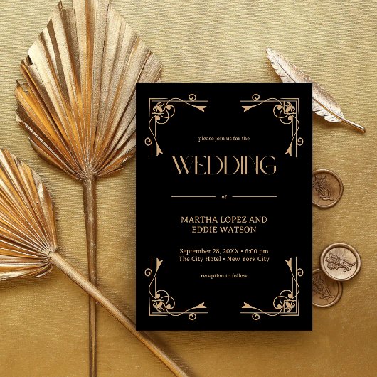 Modern Deco | Elegant Black and Gold Wedding 招待状