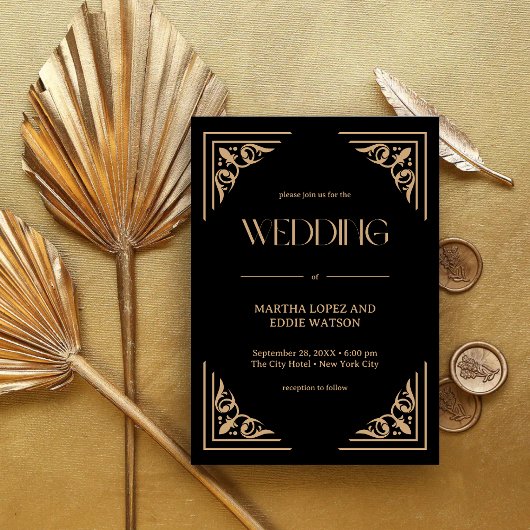 Modern Deco | Elegant Black and Gold Wedding 招待状