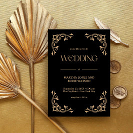 Modern Deco | Elegant Black and Gold Wedding 招待状